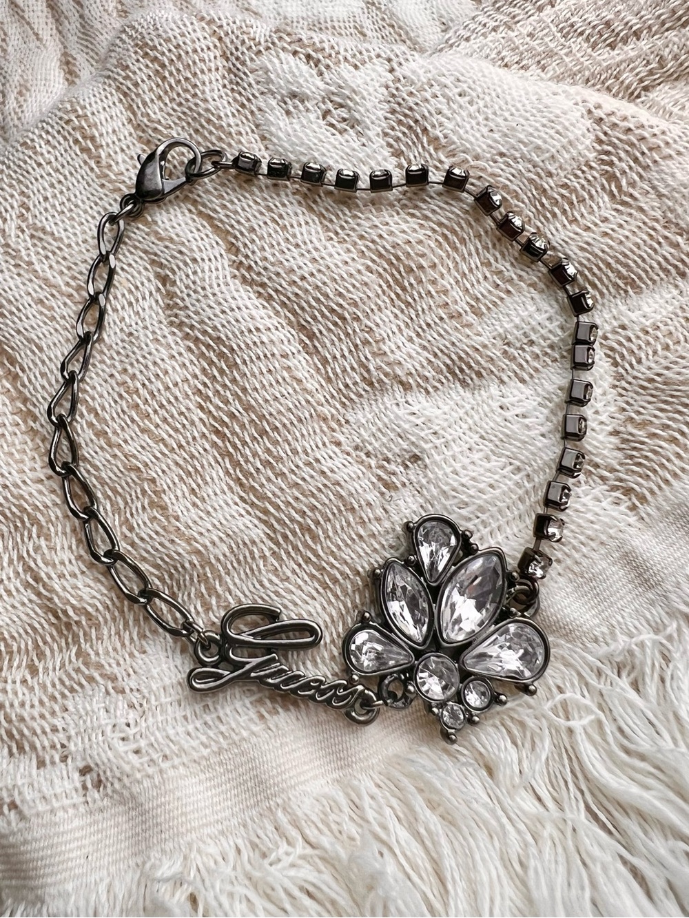 GUESS Dark Silver Y2K Crystal Bracelet